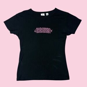 Alternative Apparel Black Binary Code Pink Glitter Baby Tee Y2K Star Shirt M